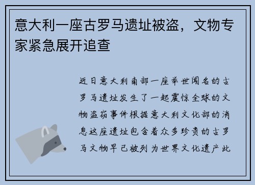 意大利一座古罗马遗址被盗，文物专家紧急展开追查