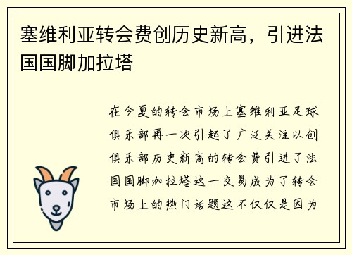 塞维利亚转会费创历史新高，引进法国国脚加拉塔