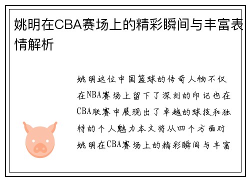 姚明在CBA赛场上的精彩瞬间与丰富表情解析